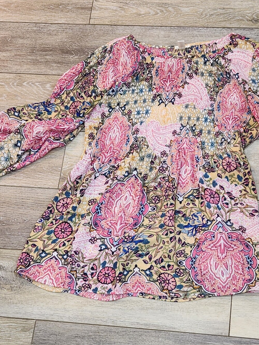 Spense Pink and Tan Paisley Floral Boho Tunic Size Medium